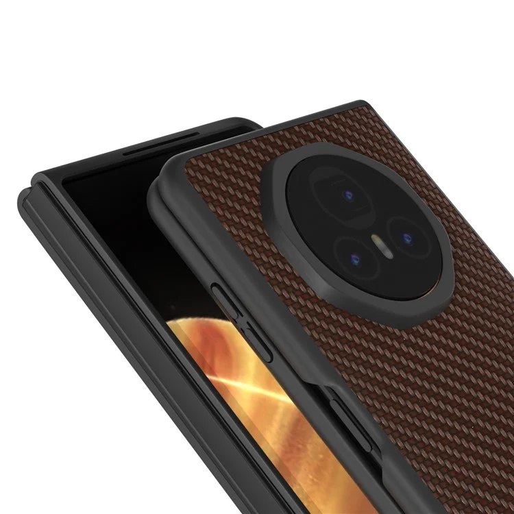 For Honor Magic V3 5G Case Carbon Fiber Texture PU+PC Phone Cover - Brown
