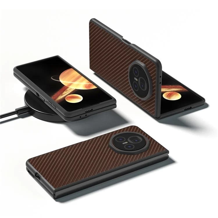 For Honor Magic V3 5G Case Carbon Fiber Texture PU+PC Phone Cover - Brown