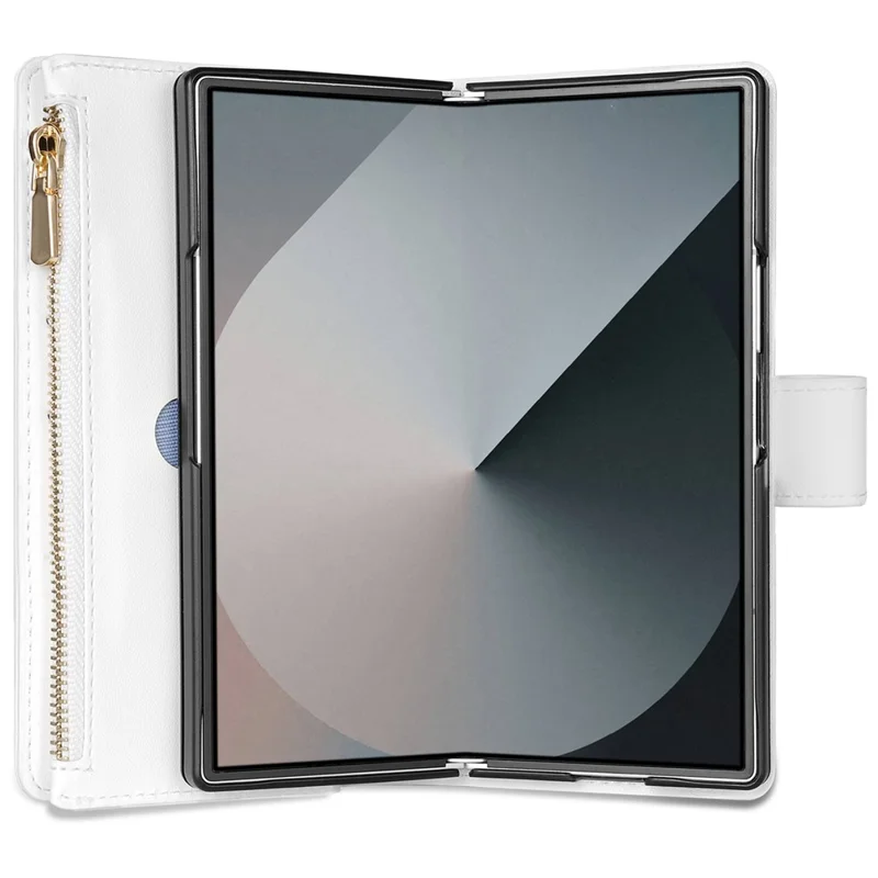 CSJ-P2 For Samsung Galaxy Z Fold6 5G Phone Case Stitching Leather Wallet Cover with Straps - White