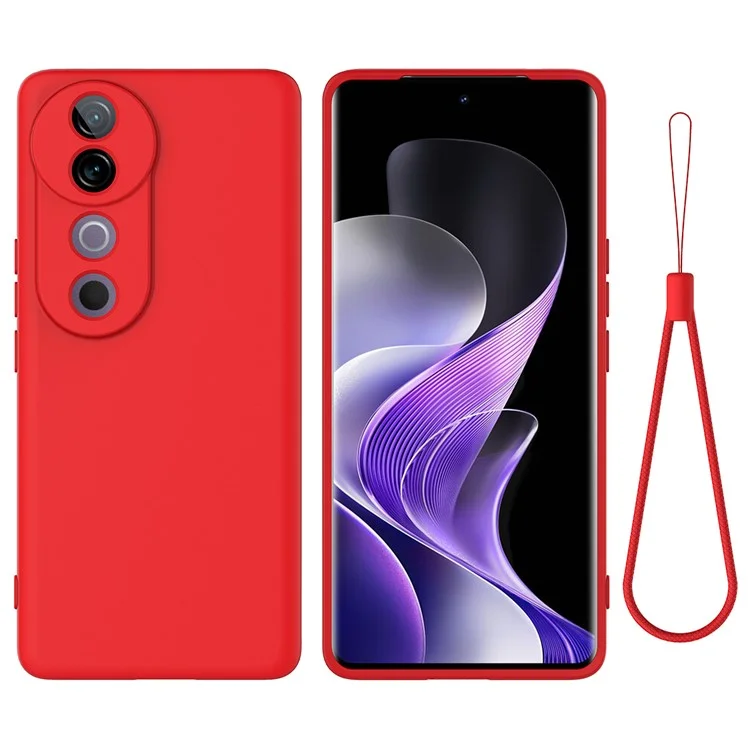 For vivo V40 5G / S19 Pro 5G Case Liquid Silicone Mobile Phone Cover with Strap - Red