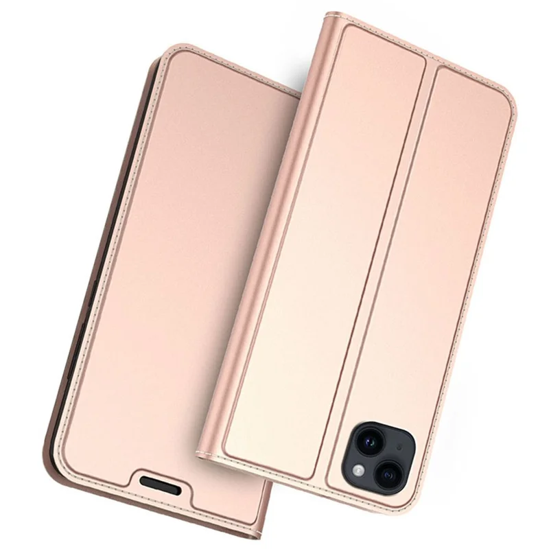 Case para iPhone 14 com Fecho Magnético, Capa de Telefone de Couro com Porta-Cartões e Suporte para Visualização - Rosa Dourado