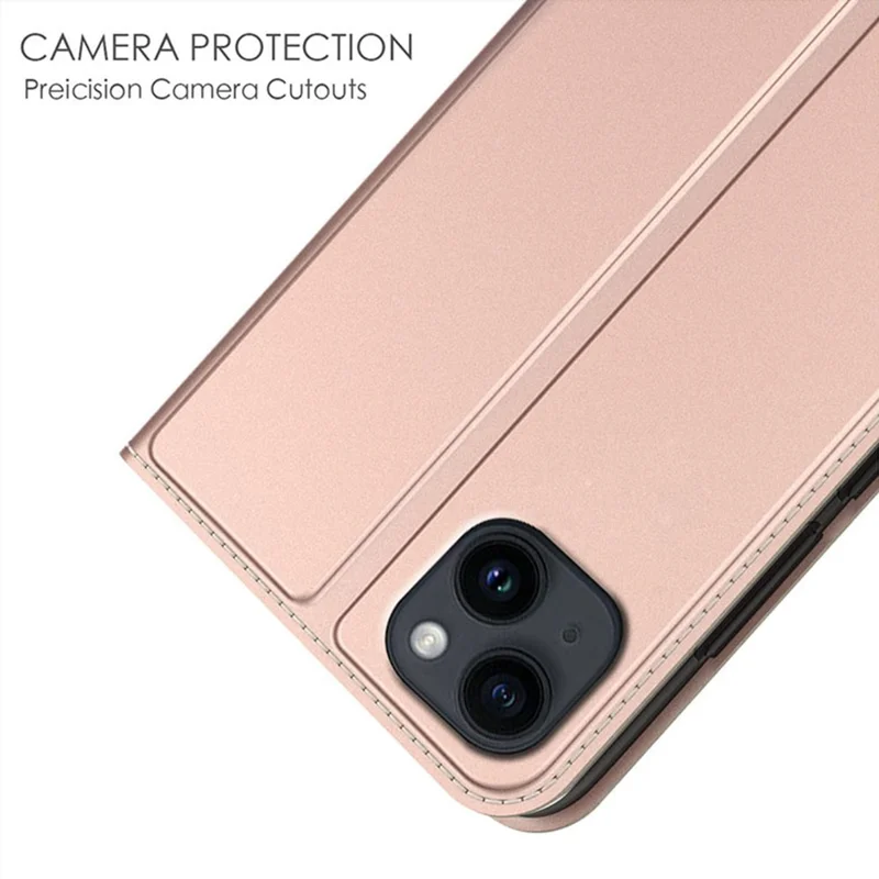 Case para iPhone 14 com Fecho Magnético, Capa de Telefone de Couro com Porta-Cartões e Suporte para Visualização - Rosa Dourado