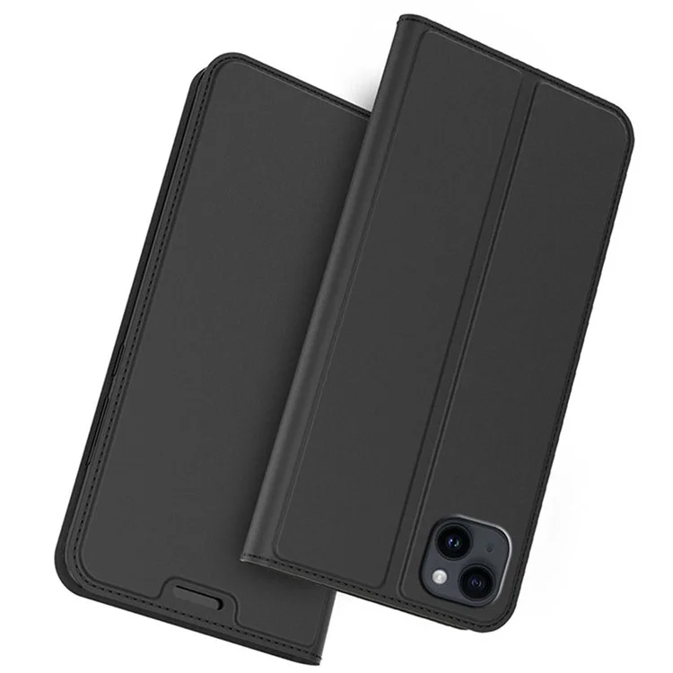 Für iPhone 13 Case Leder Handyhülle mit verstecktem Magnetverschluss - Schwarz