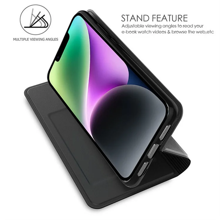 Für iPhone 13 Case Leder Handyhülle mit verstecktem Magnetverschluss - Schwarz
