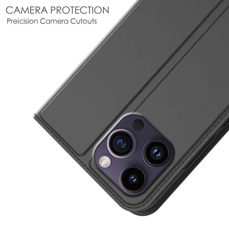 Para iPhone 14 Pro Max Case Magnetic Closure Flip Leather Phone Cover Card Holder - Black