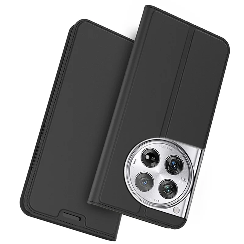 For OnePlus 12 5G Case Leather Card Slot Stand Phone Cover Magnetic Auto Closing - Black