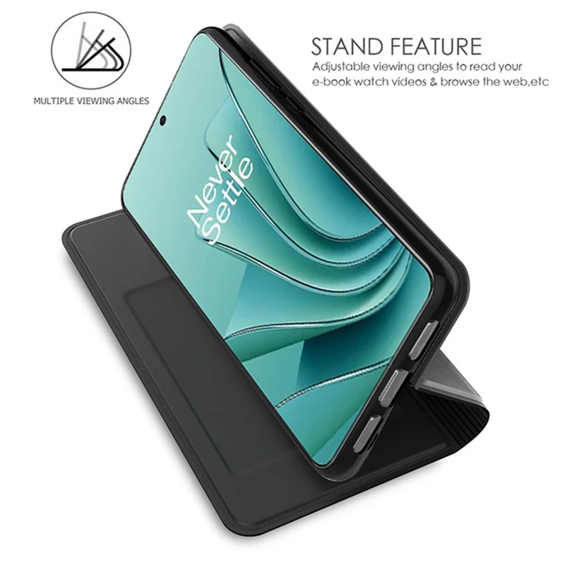 For OnePlus 12 5G Case Leather Card Slot Stand Phone Cover Magnetic Auto Closing - Black