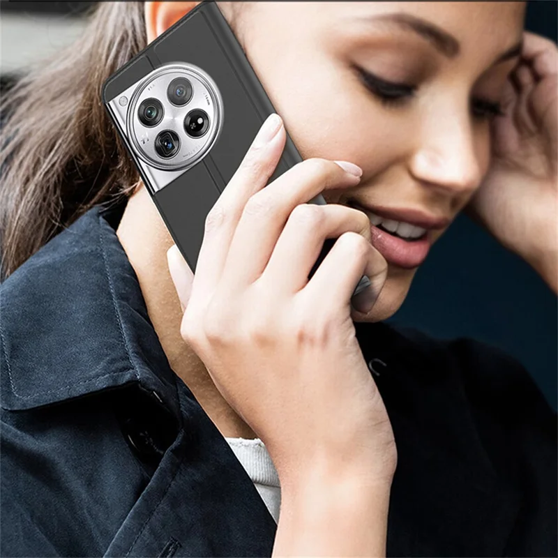 For OnePlus 12 5G Case Leather Card Slot Stand Phone Cover Magnetic Auto Closing - Black