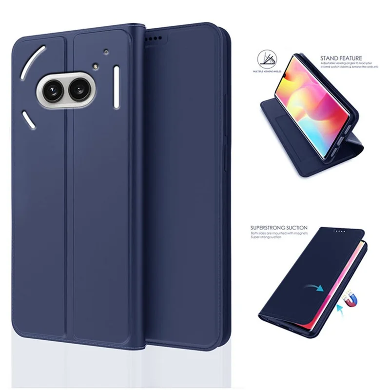 For Nothing Phone (2a) Plus / Phone (2a) Case Leather Flip Stand Phone Cover Hidden Magnetic Adsorption - Blue