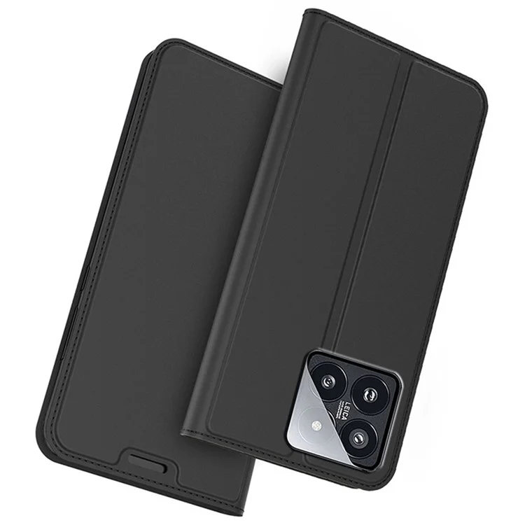 Para Xiaomi 14 Case PU Leather Card Holder Phone Cover Hidden Magnetic Closure Design - Black