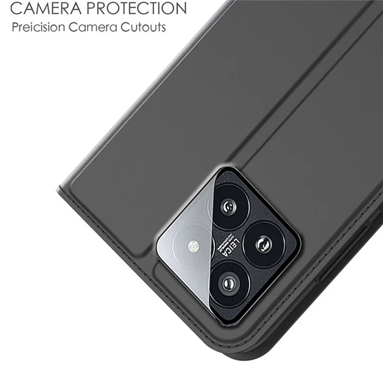Para Xiaomi 14 Case PU Leather Card Holder Phone Cover Hidden Magnetic Closure Design - Black