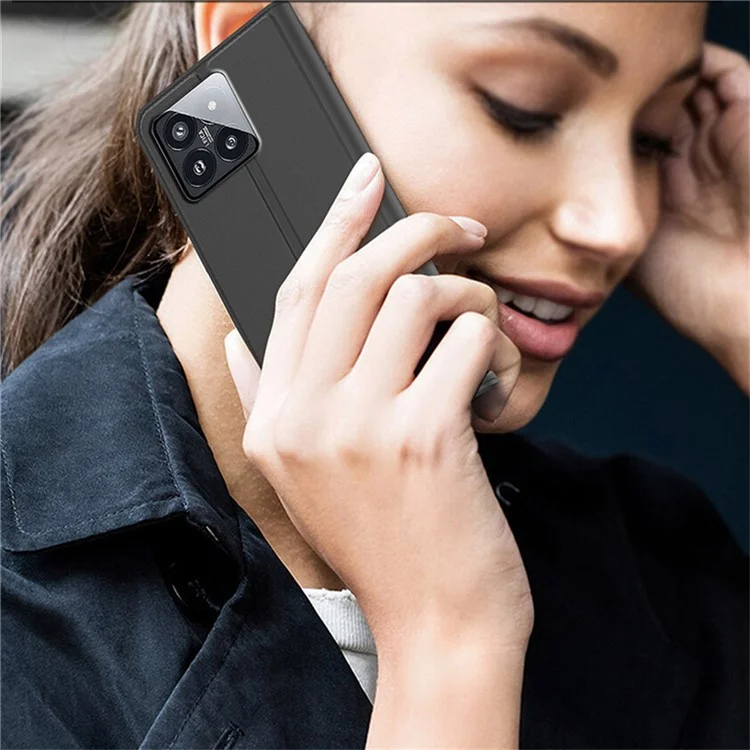 Para Xiaomi 14 Case PU Leather Card Holder Phone Cover Hidden Magnetic Closure Design - Black
