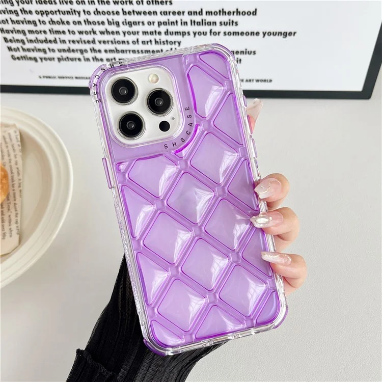 Para iPhone 14 Pro Case PC+TPU 3-em-1 Capa de Telefone Móvel Textura Romboidal - Roxo