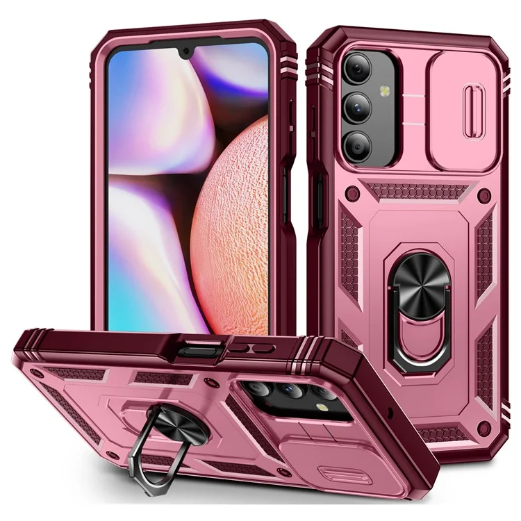 Per Samsung Galaxy A15 4G / 5G Case TPU+PC Slide Camshield Kickstand Phone Cover - Dark Red