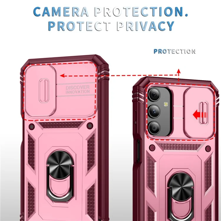 Per Samsung Galaxy A15 4G / 5G Case TPU+PC Slide Camshield Kickstand Phone Cover - Dark Red