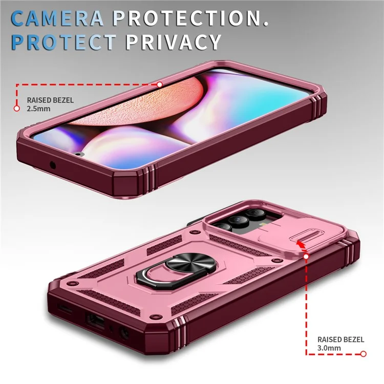 Per Samsung Galaxy A15 4G / 5G Case TPU+PC Slide Camshield Kickstand Phone Cover - Dark Red