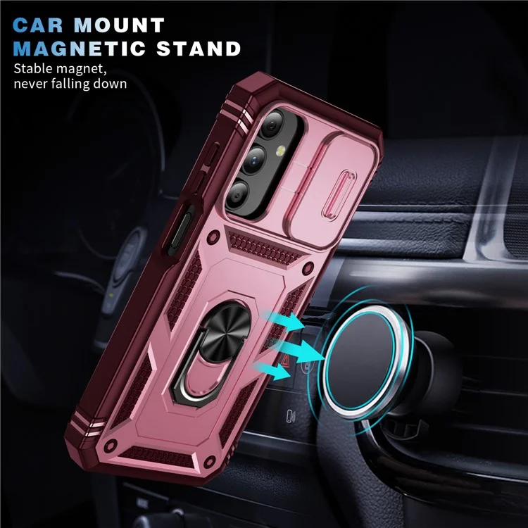 Per Samsung Galaxy A15 4G / 5G Case TPU+PC Slide Camshield Kickstand Phone Cover - Dark Red