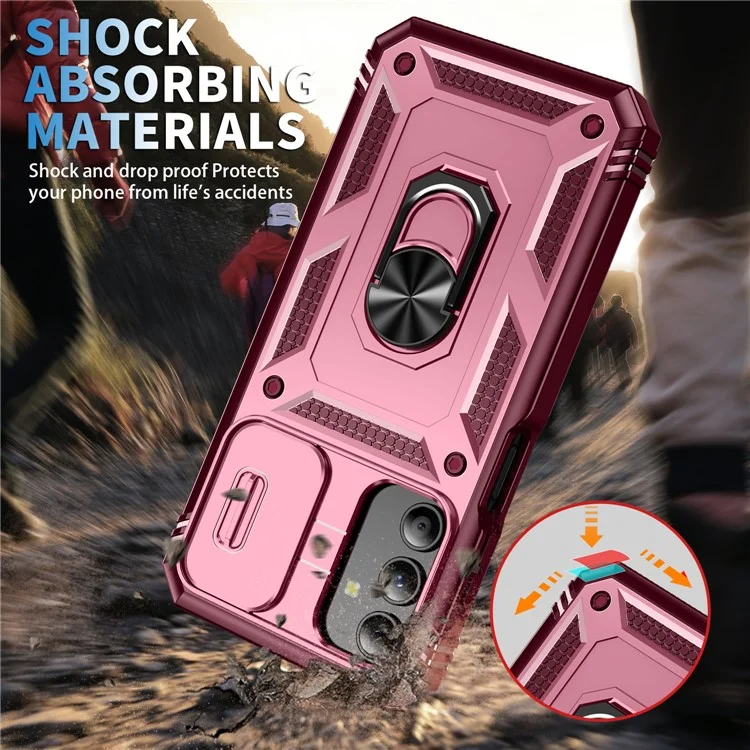 Per Samsung Galaxy A15 4G / 5G Case TPU+PC Slide Camshield Kickstand Phone Cover - Dark Red