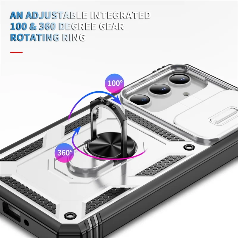 Per Samsung Galaxy A35 5G Case TPU+PC Supporto per telefono Custodia con coperchio scorrevole dell'obiettivo - Bianco