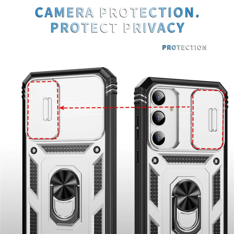 Per Samsung Galaxy A35 5G Case TPU+PC Supporto per telefono Custodia con coperchio scorrevole dell'obiettivo - Bianco