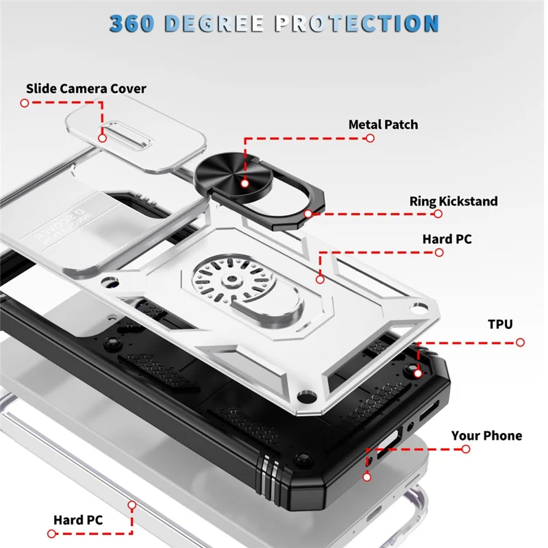 Per Samsung Galaxy A35 5G Case TPU+PC Supporto per telefono Custodia con coperchio scorrevole dell'obiettivo - Bianco