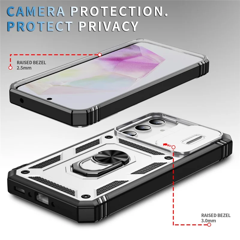 Per Samsung Galaxy A35 5G Case TPU+PC Supporto per telefono Custodia con coperchio scorrevole dell'obiettivo - Bianco