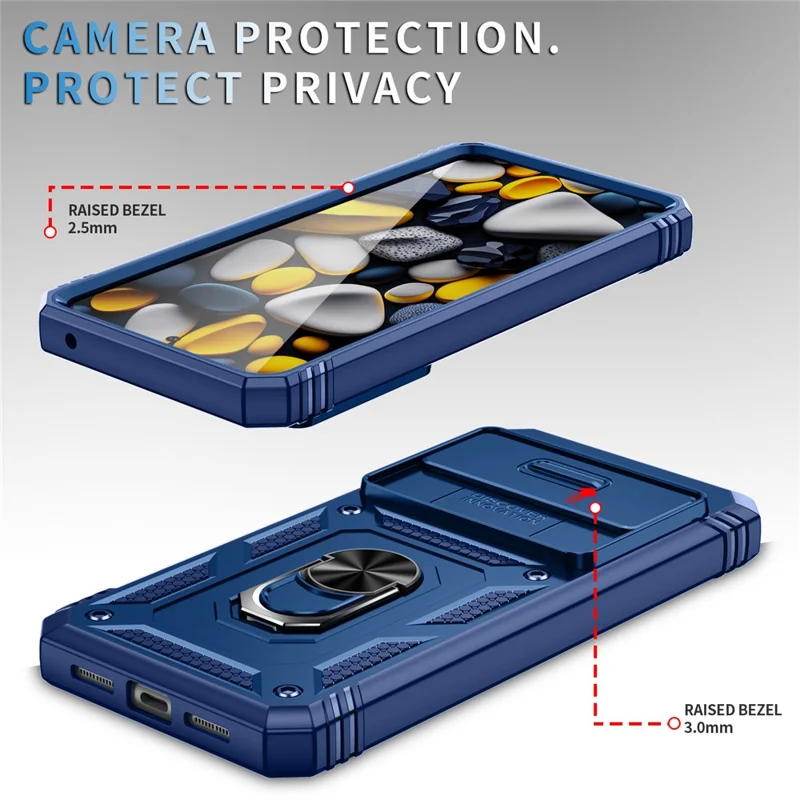 For Google Pixel 8 Pro Case Camshield Ring Holder Kickstand TPU+PC Phone Cover - Blue