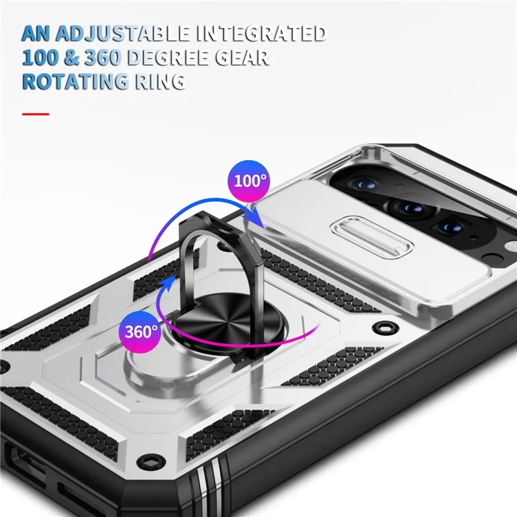 Für Google Pixel 9 / Pixel 9 Pro Hülle Camshield Rotary Kickstand TPU+PC Handyhülle - Weiß