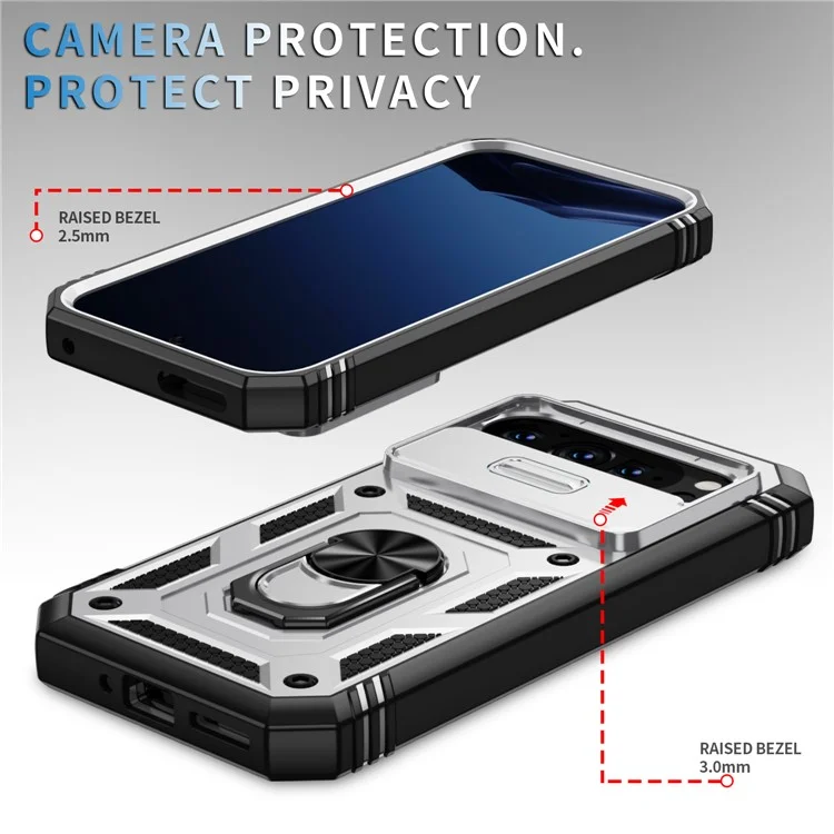 Für Google Pixel 9 / Pixel 9 Pro Hülle Camshield Rotary Kickstand TPU+PC Handyhülle - Weiß