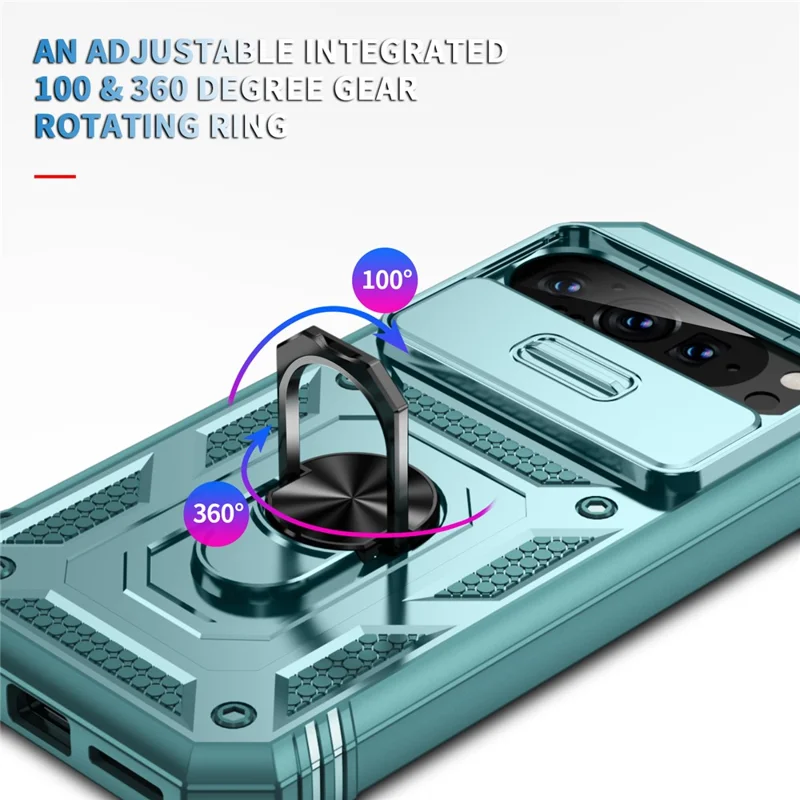 For Google Pixel 9 / Pixel 9 Pro Case Camshield Rotary Kickstand TPU+PC Phone Cover - Green