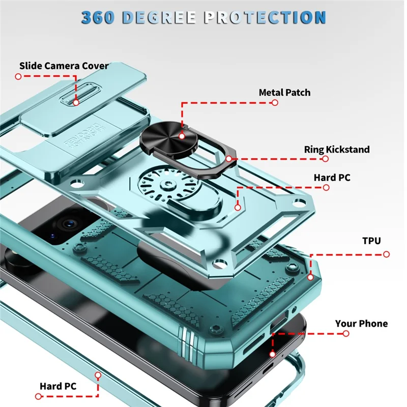 For Google Pixel 9 / Pixel 9 Pro Case Camshield Rotary Kickstand TPU+PC Phone Cover - Green