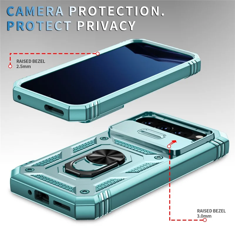 For Google Pixel 9 / Pixel 9 Pro Case Camshield Rotary Kickstand TPU+PC Phone Cover - Green
