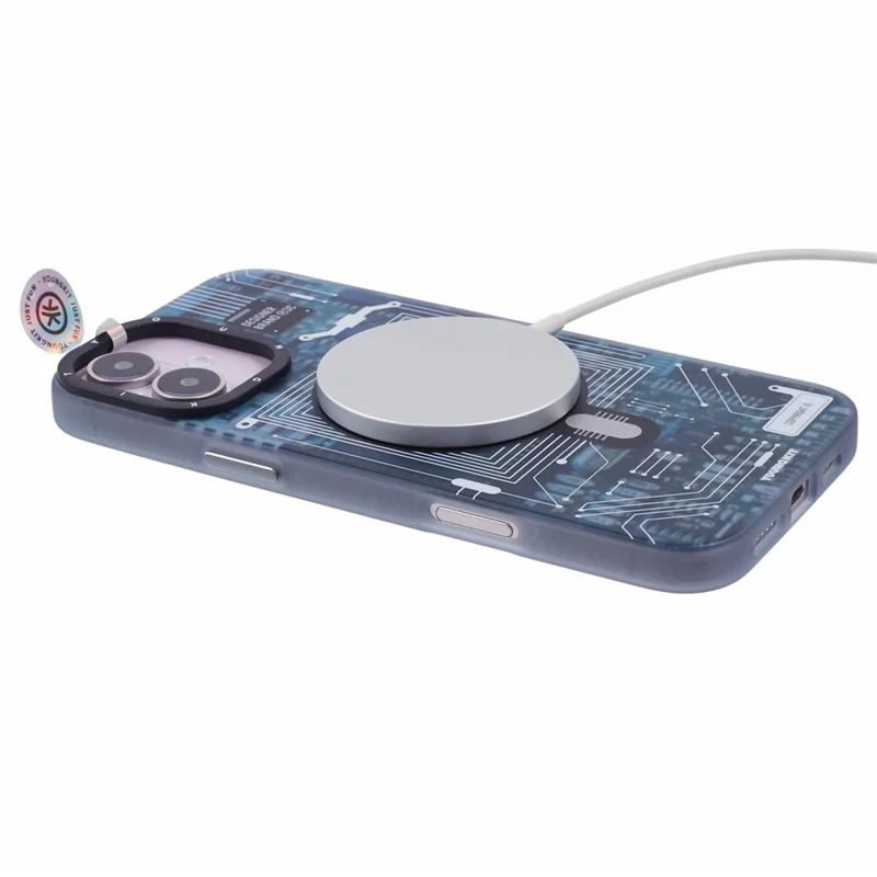 YOUNGKIT Seria Technologiczna dla iPhone 16 Plus Etui Kompatybilne z MagSafe Projekt Obwodu PC+TPU Matowe Etui - Szare