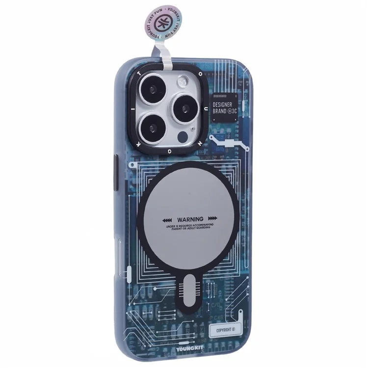 YOUNGKIT Technology Series for iPhone 16 Pro Max Magnetic Case IMD Circuit Board PC+TPU Phone Cover Matte Finish - Grey