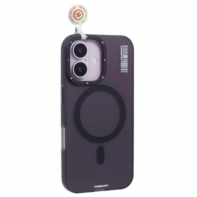 YOUNGKIT For iPhone 16 Plus Case Compatible with MagSafe Frosted PET+TPU Phone Cover Shockproof - Transparent Black