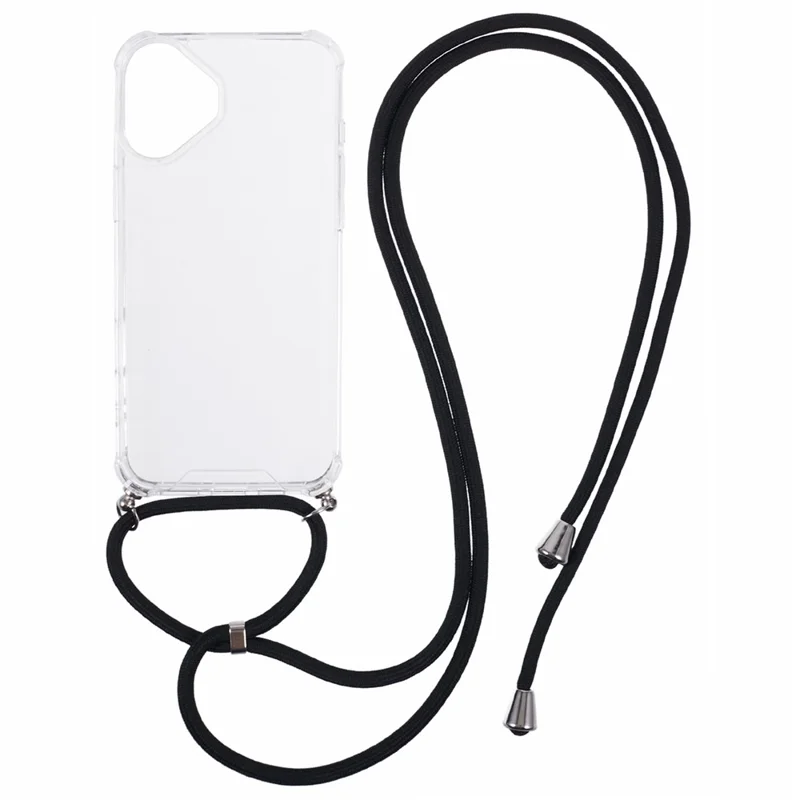 For iPhone 16 Plus Clear Case Acrylic + TPU Corners Shockproof Phone Cover with Lanyard - Black