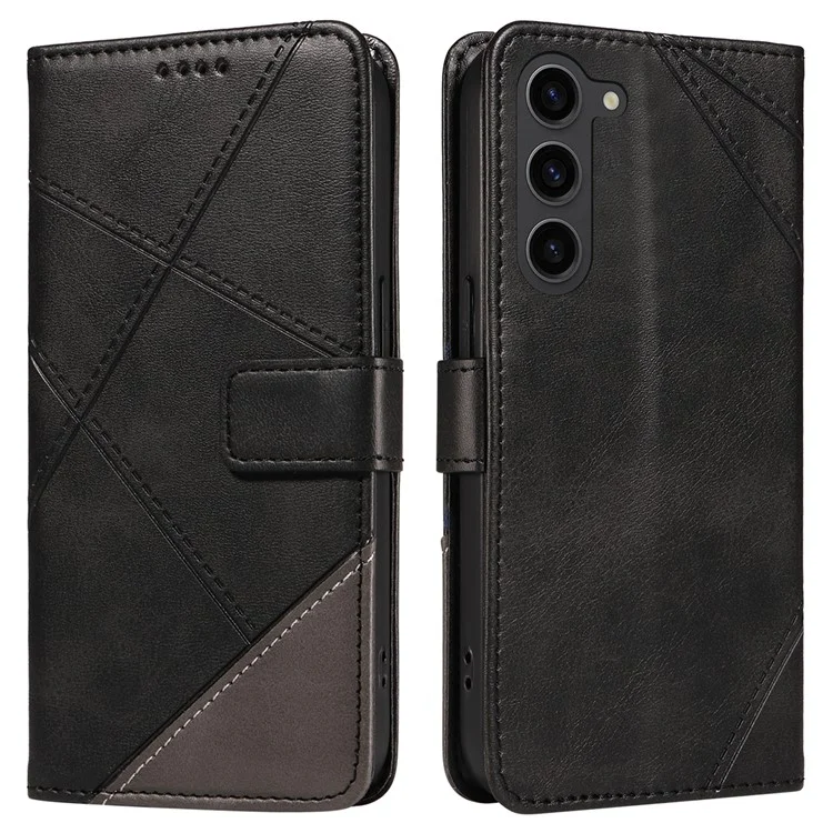 Für Samsung Galaxy S23 Case Geometrische Linie Leder Handyhülle Kartenfach Magnetverschluss - Schwarz