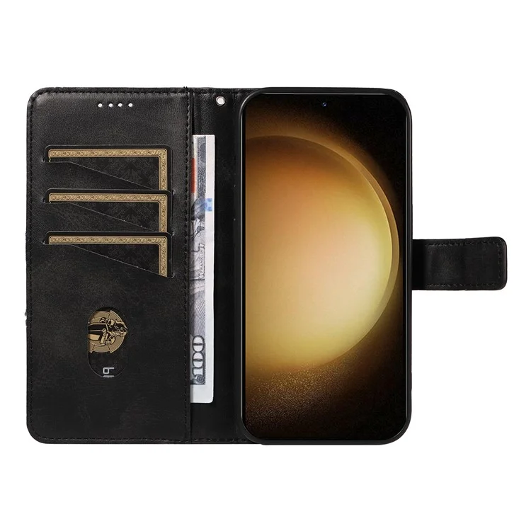 Für Samsung Galaxy S23 Case Geometrische Linie Leder Handyhülle Kartenfach Magnetverschluss - Schwarz