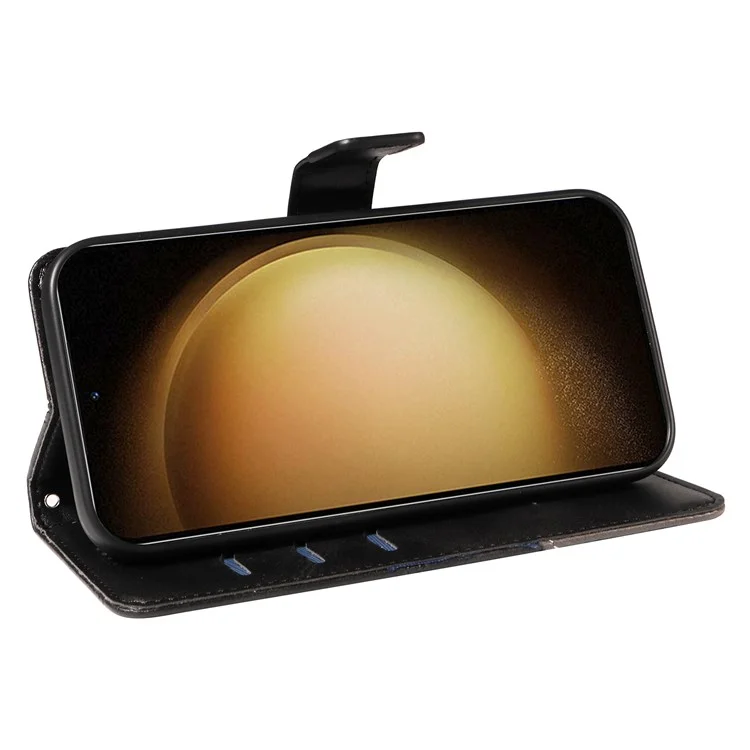 Für Samsung Galaxy S23 Case Geometrische Linie Leder Handyhülle Kartenfach Magnetverschluss - Schwarz