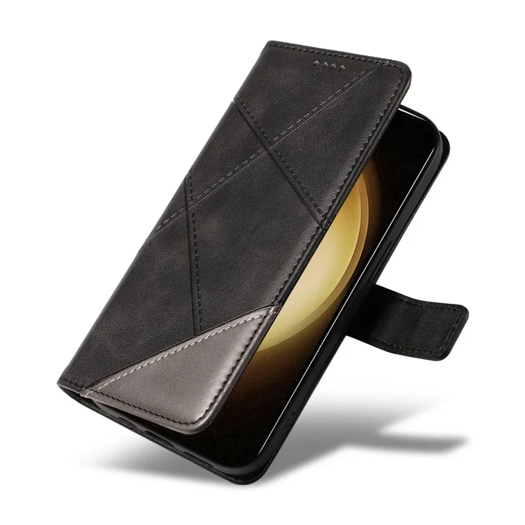 Für Samsung Galaxy S23 Case Geometrische Linie Leder Handyhülle Kartenfach Magnetverschluss - Schwarz