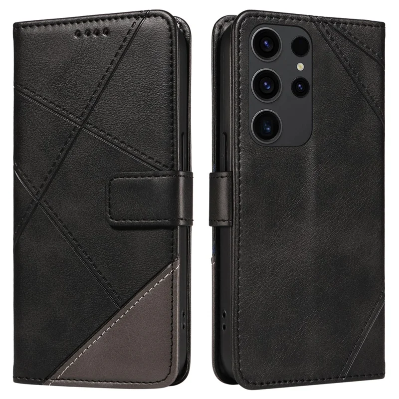 For Samsung Galaxy S23 Ultra Wallet Phone Case Geometric Line Leather Cover Protective Stand - Black