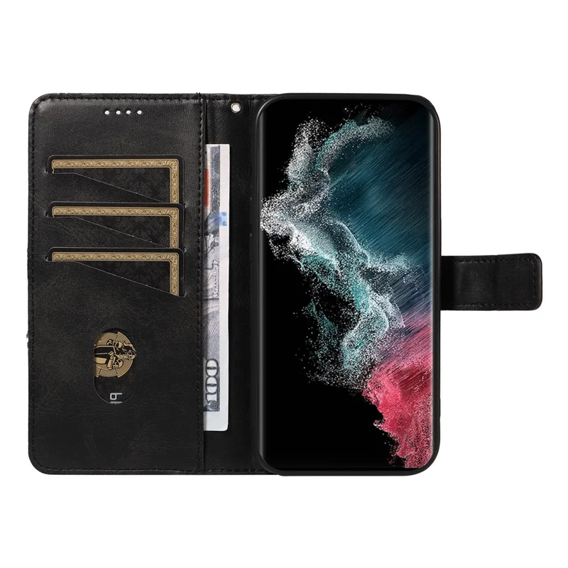 For Samsung Galaxy S23 Ultra Wallet Phone Case Geometric Line Leather Cover Protective Stand - Black