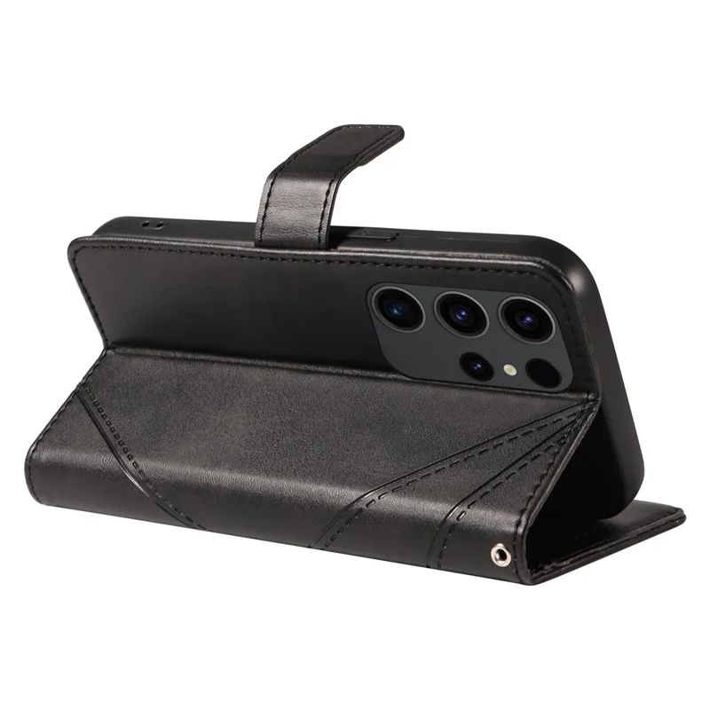 For Samsung Galaxy S23 Ultra Wallet Phone Case Geometric Line Leather Cover Protective Stand - Black