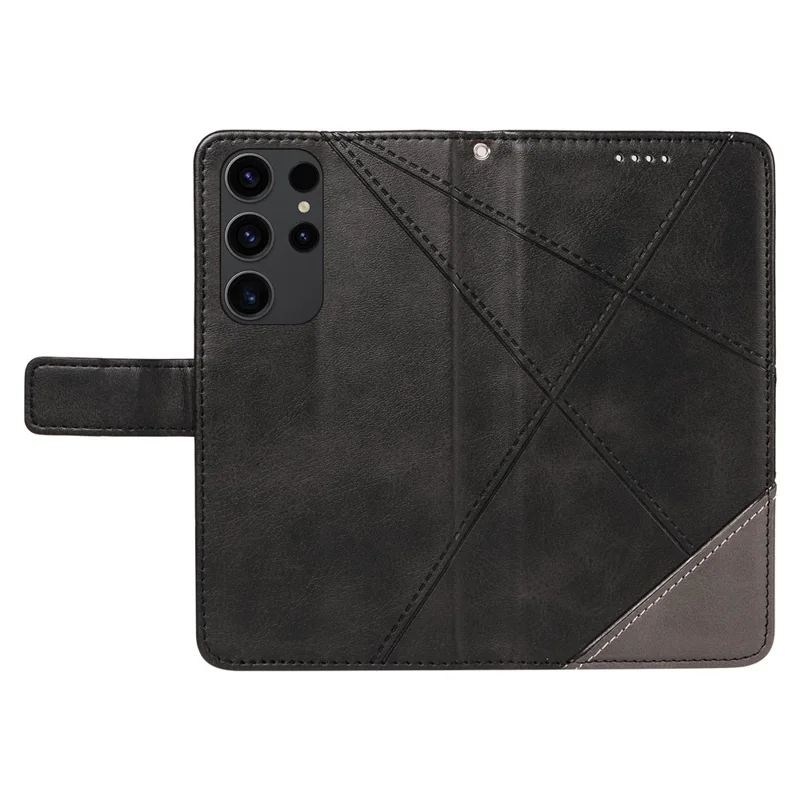 For Samsung Galaxy S23 Ultra Wallet Phone Case Geometric Line Leather Cover Protective Stand - Black