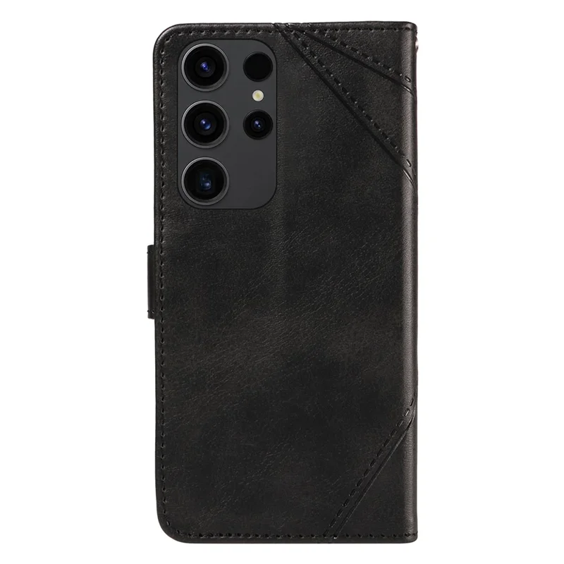 For Samsung Galaxy S23 Ultra Wallet Phone Case Geometric Line Leather Cover Protective Stand - Black