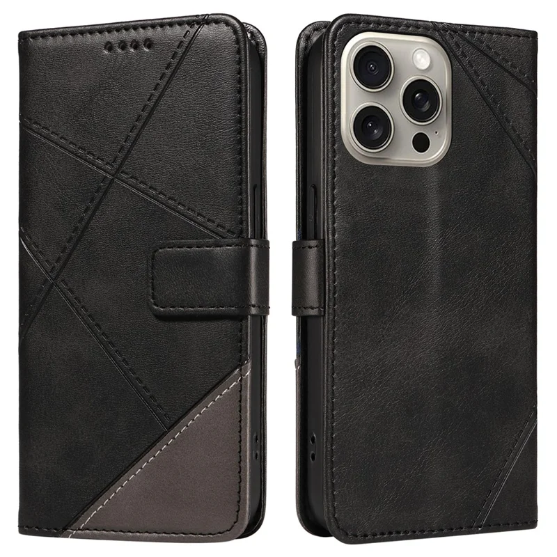 iPhone 15 Pro Max Hülle Kartenfächer Linien Muster PU-Leder Handyhülle mit Ständer - Schwarz
