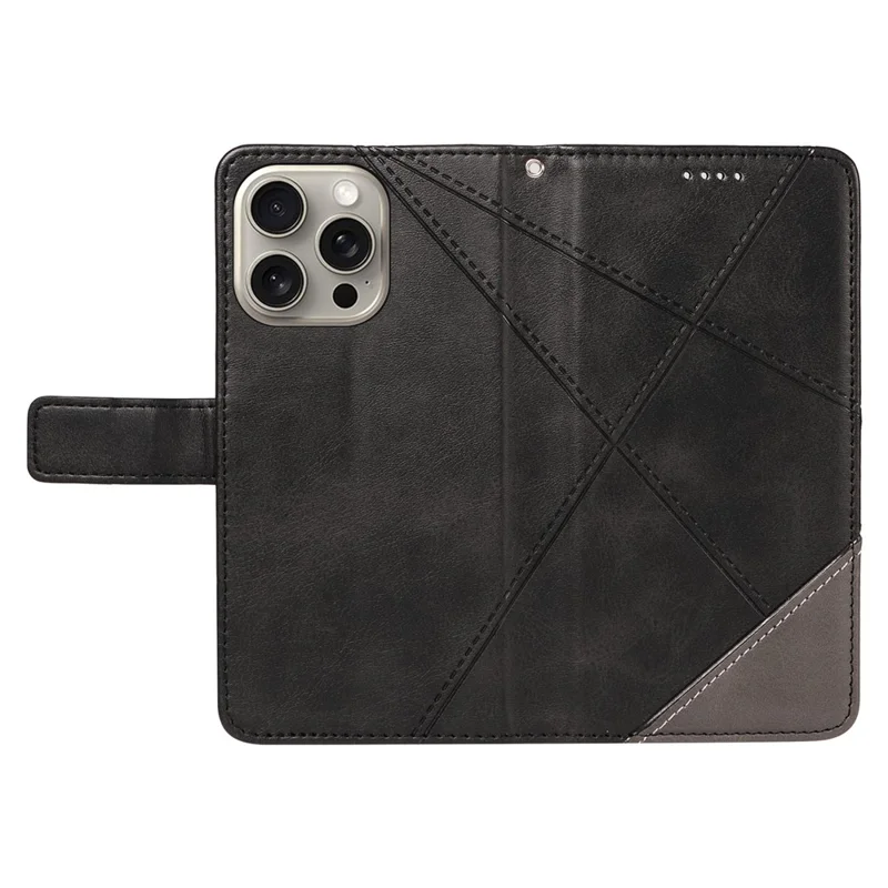 iPhone 15 Pro Max Hülle Kartenfächer Linien Muster PU-Leder Handyhülle mit Ständer - Schwarz