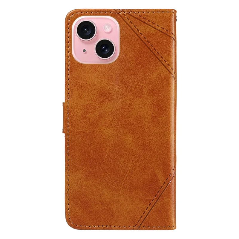 Capa para iPhone 15 em Couro PU Matte TPU Folio Wallet Phone Cover Geometric Lines - Marrom
