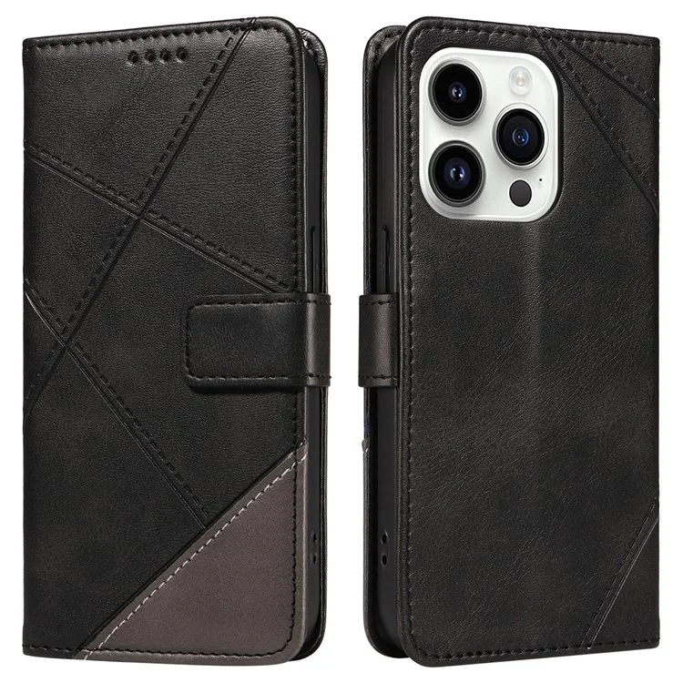 Pour iPhone 14 Pro Case PU Leather Geometric Lines Wallet Phone Cover Bookstyle Folding Stand - Noir