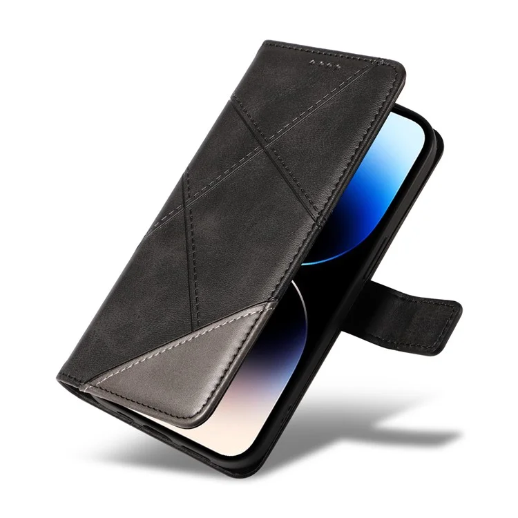 Pour iPhone 14 Pro Case PU Leather Geometric Lines Wallet Phone Cover Bookstyle Folding Stand - Noir